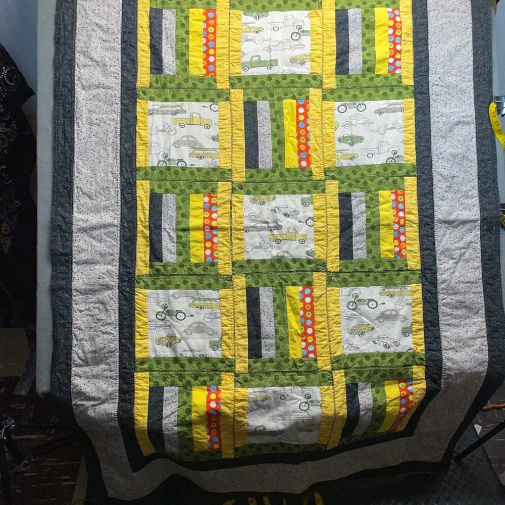 Handmade Kids Quilt‎ Blanket Multicolor Patchwork Camping Monster Truck 46x65